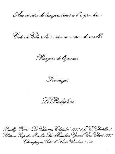 Château Cap de Mourlin Palais de l'élysée millésime servi 1975