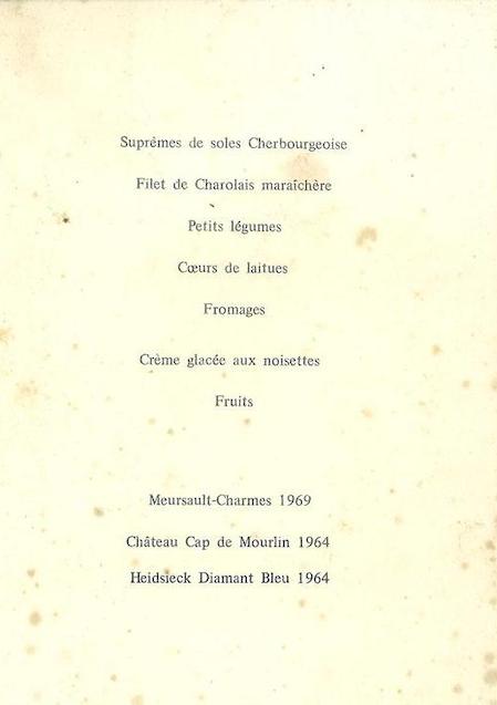 Château Cap de mourlin 1973 Palais de l'Elysée servi 1964